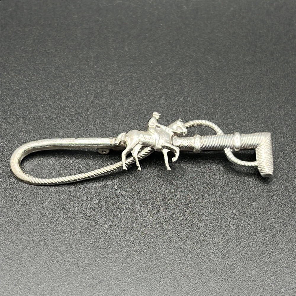 Sterling silver jockey on horse riding crop brooch vintage 2.5 inches